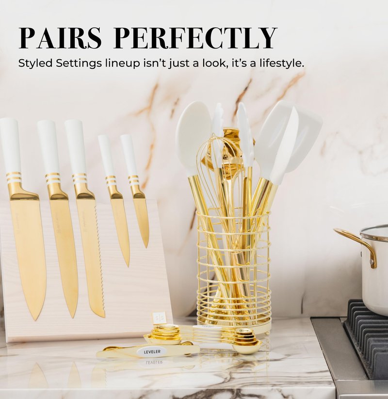 White and Gold Magnetic Measuring Spoons – Stainless Steel Double Sided Measuring Spoons for Cooking and Baking – Cute White and Gold Kitchen Accessories, Ideal for Gifting