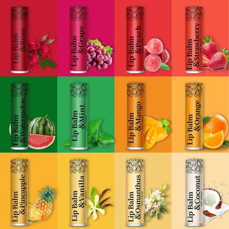 RBUGR 320 Pcs Lip Balm Bulk, 12 Flavored Pack of Lip Balms Natural Lip Balm Pack, Moisturising Organic Lip Balm Set for Cracked Lips, Bulk Gifts Stocking Stuffers Party Favors(4.2g/0.15oz)