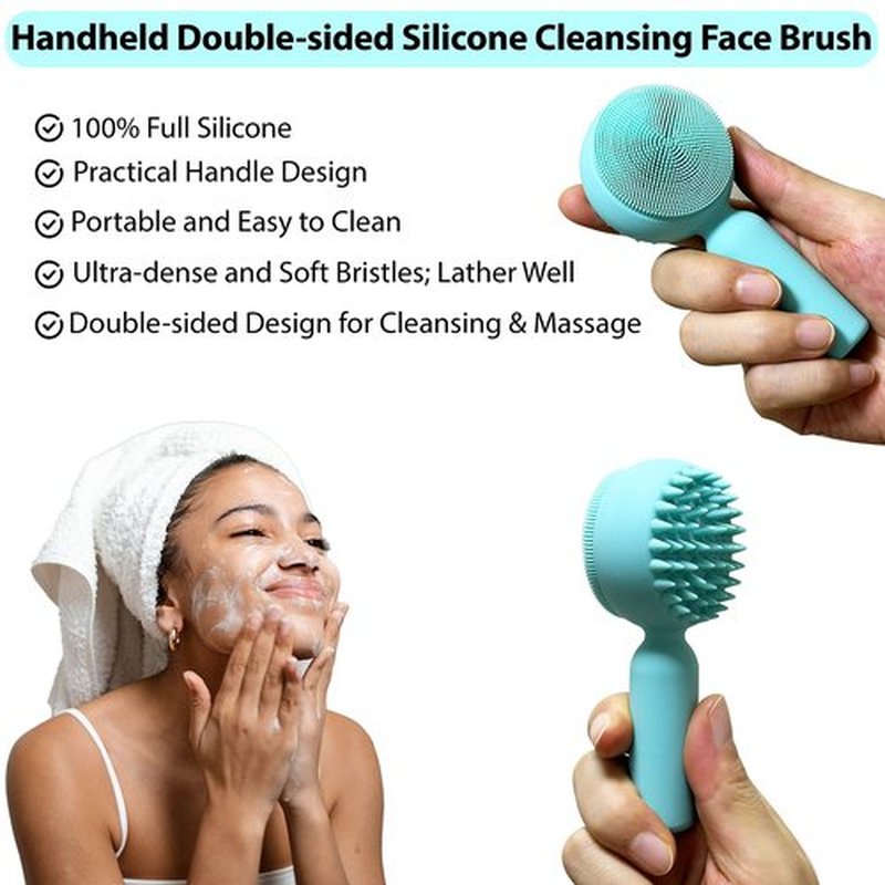 Silicone Facial Cleansing Brush 2 in 1 Silicone Facial Scrubber Manual Exfoliating Facial Brush Face Cleanser Face Exfoliator Ultrafine Bristles for Sensitive Skin Easy to Clean Lather Well (Green)