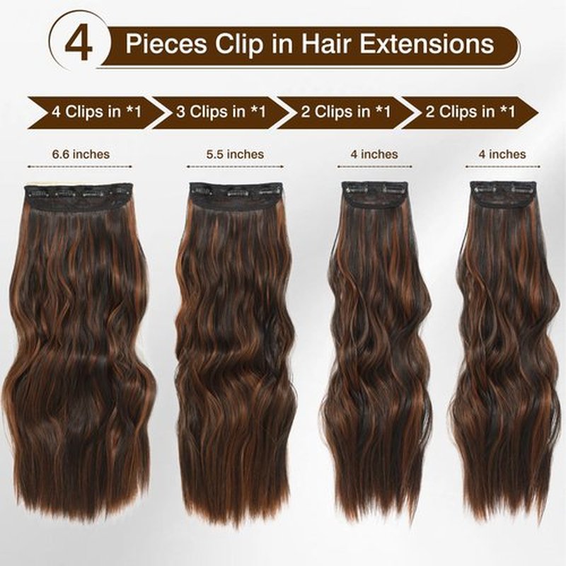 Clip In Hair Extensions Natural Black with Highlights Hair Extensions Clip ins Smooth and Tangle Free Lightweight Lace Net 4PCS Synthetic Hairpieces