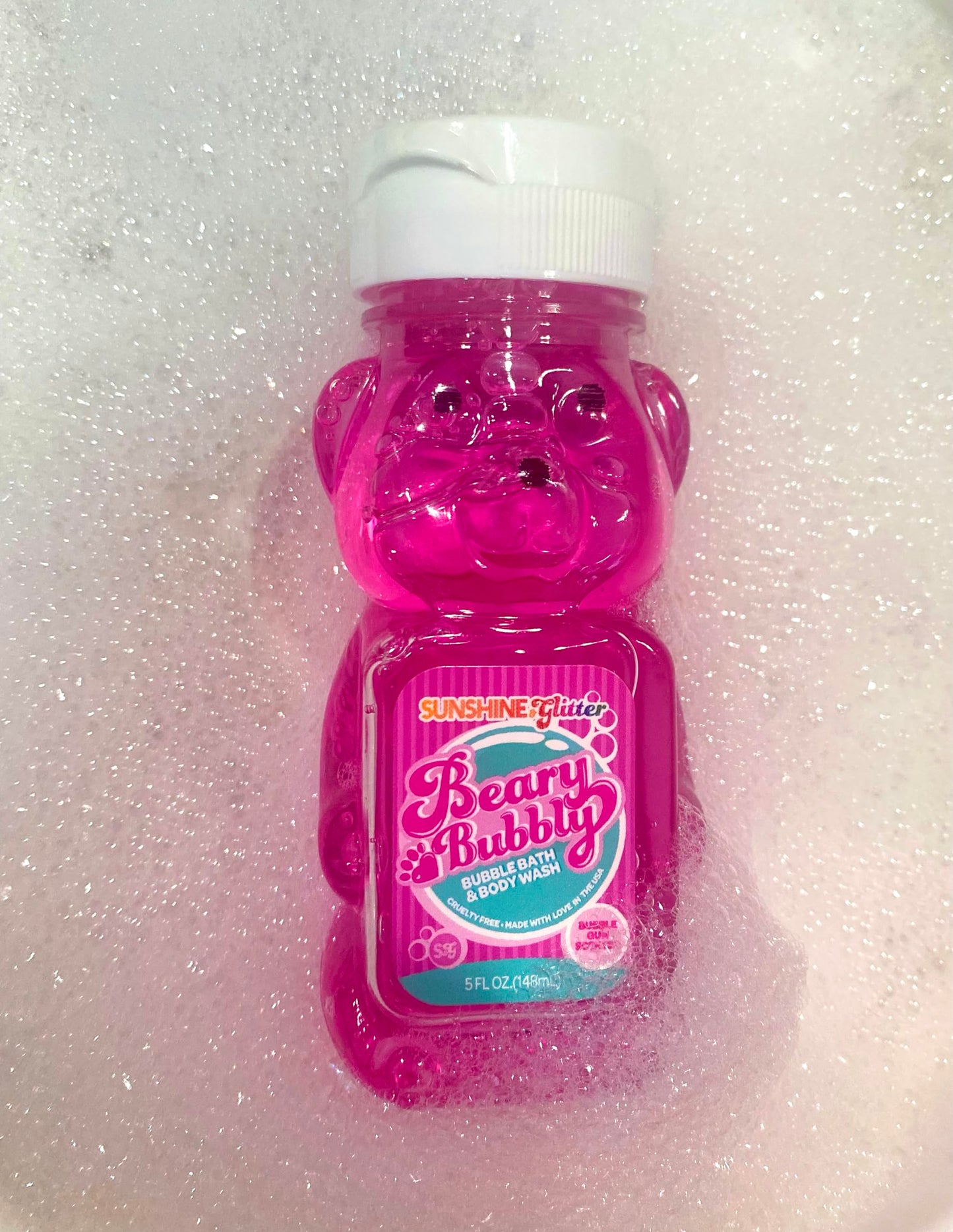 Sunshine & Glitter - Beary Bubbly Bath Kit -Bubble Gum Scented Bath Set, Made in The USA, Vegan, Cruelty Free for Girls and Kids, 5 Oz
