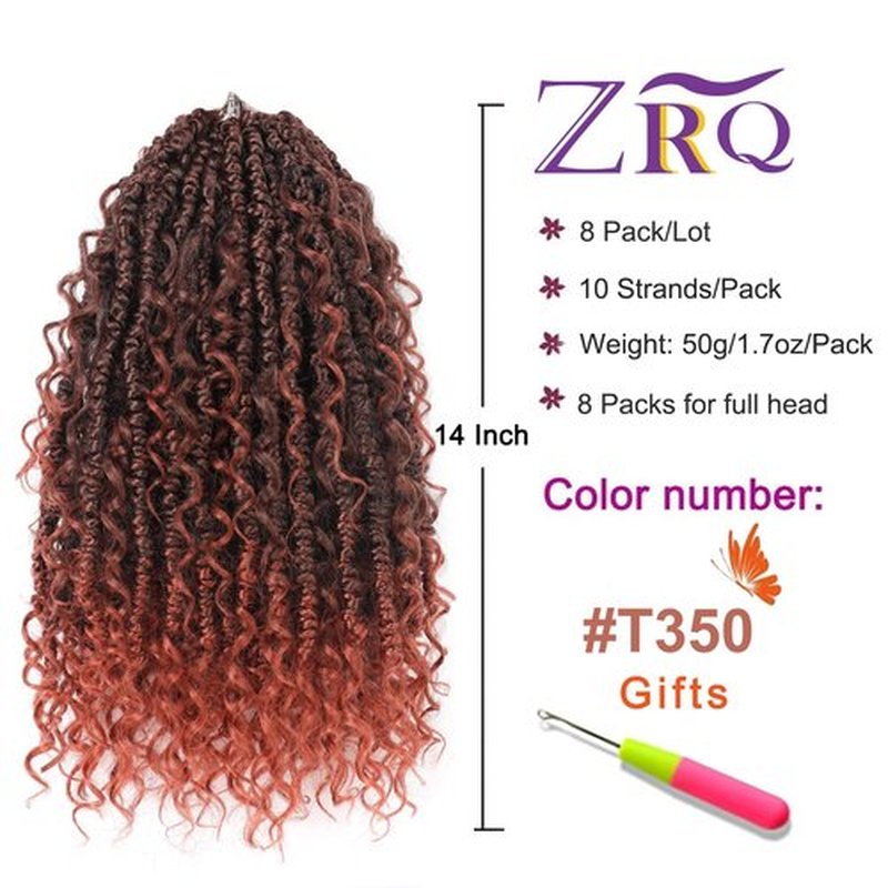 ZRQ Goddess Passion Twist Hair with Curly End 14 Inch Pre Twisted Passion Twist 8 Packs Red Pre Looped Short Boho Style Crochet Braids Hair Extensions for Women