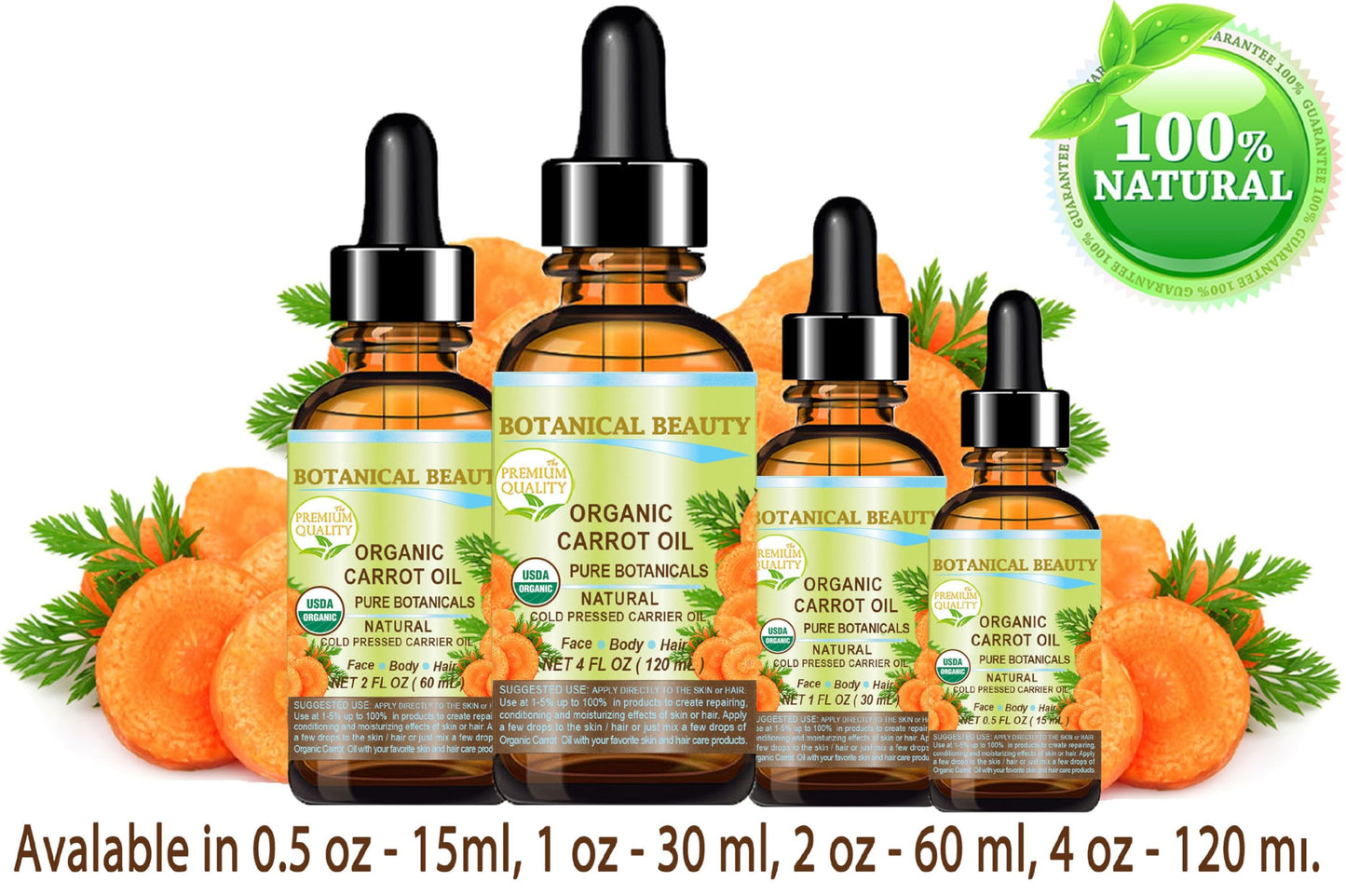 Botanical Beauty Organic CARROT SEED OIL 100% Pure VIRGIN UNREFINED Undiluted Cold Pressed Carrier Oil for Face, Skin, Body, Hair, Lip, Nails. Rich in Beta Carotene, Vitamin E (0.5 Fl Oz)