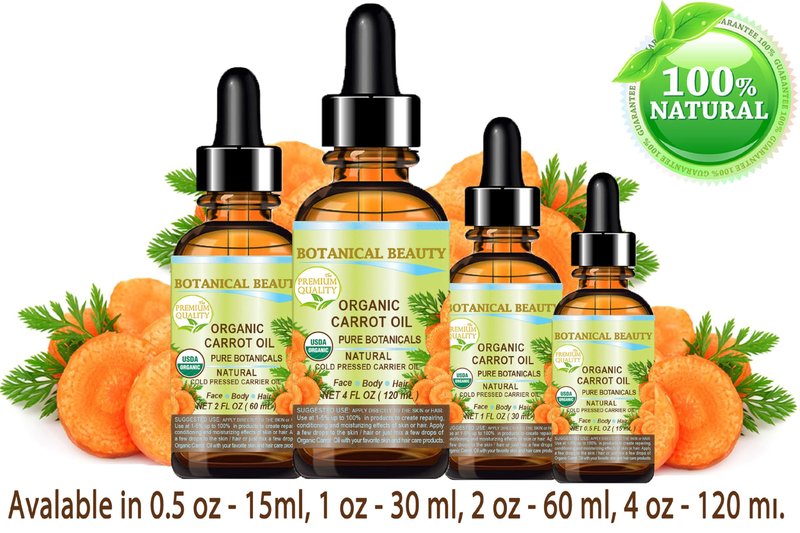 Botanical Beauty Organic CARROT SEED OIL 100% Pure VIRGIN UNREFINED Undiluted Cold Pressed Carrier Oil for Face, Skin, Body, Hair, Lip, Nails. Rich in Beta Carotene, Vitamin E (0.5 Fl Oz)