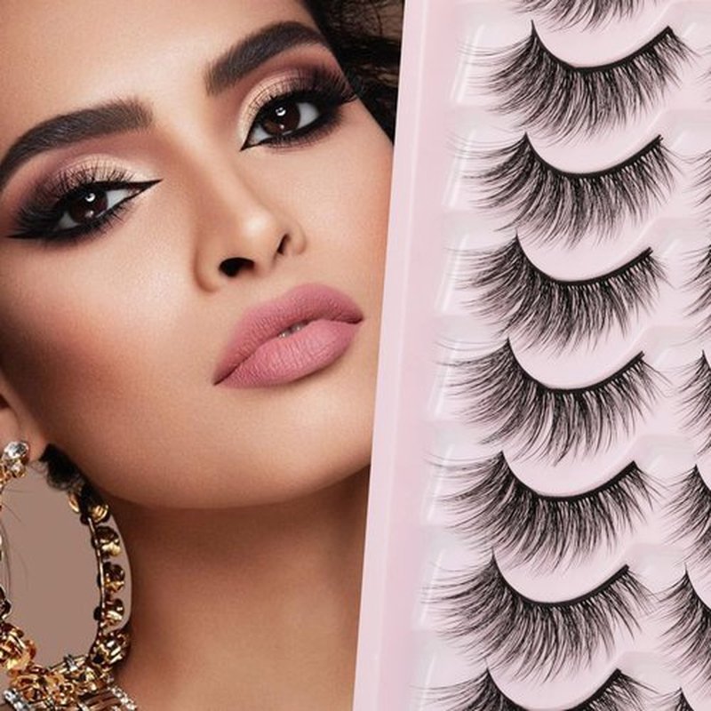 JIMIRE False Eyelashes Wispy Cat Eye 3D Fluttery Faux Mink Lashes Thin 16 Pairs Pack Handmade Fluffy Lashes for Soft Natural Look