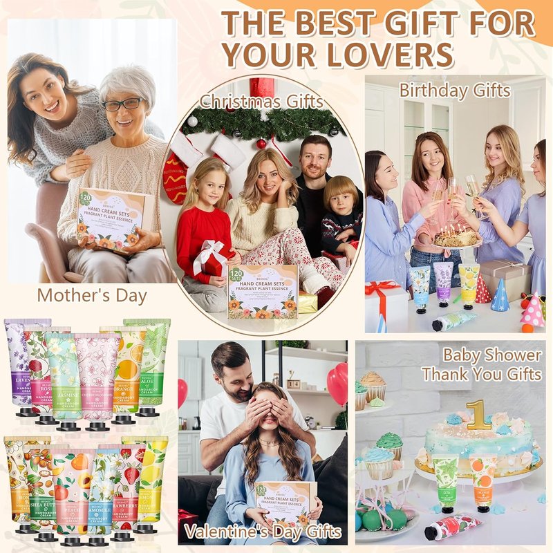 BESNEL Hand Cream Gift Set - 120 Pack Mini Lotion for Dry Cracked Hands | Perfect for Teachers, Graduations & Birthdays