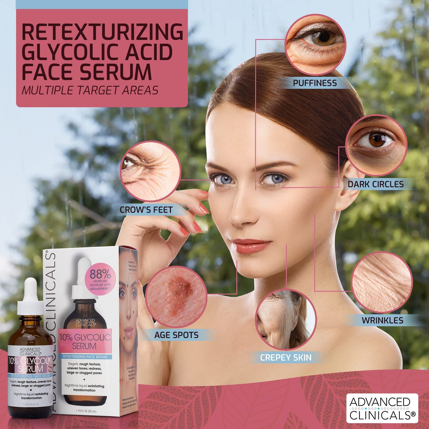Advanced Clinicals Tea Tree Oil Serum For Face + Vitamin C Serum + Exfoliating 10% Glycolic Acid Serum Skincare Set | Face Serum For Women | Anti Aging Serums To Brighten, Exfoliate, & Hydrate, 3-Set