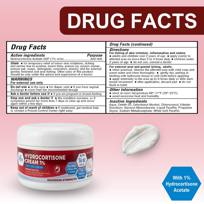MED Pride 1% Hydrocortisone Cream Bulk 16 Oz Maximum Strength Itch Relief for Eczema, Dermatitis, Rashes, Mosquito Bites