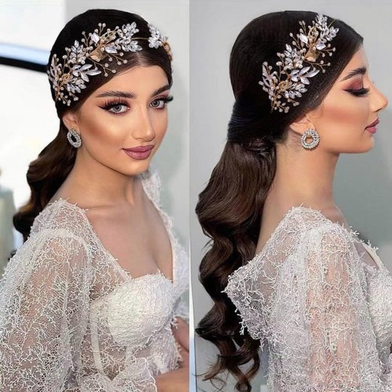 LOVFOIVER Rhinestone Wedding Headband Handmade Leaf Crystal Bridal Headpieces for Wedding Hair Accessories for Brides and Bridesmaid (Gold)…