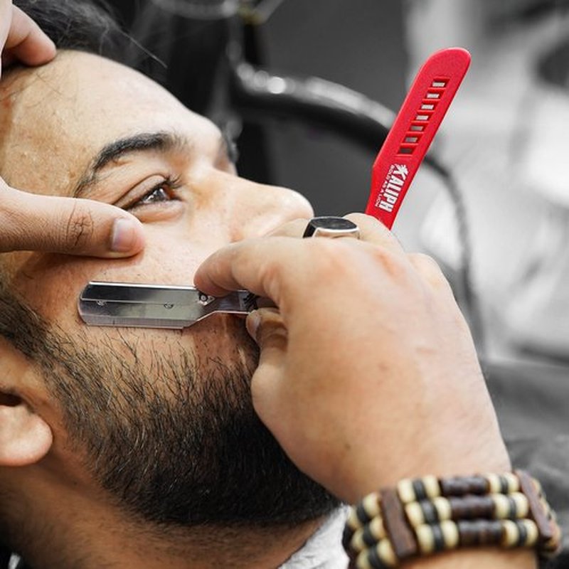 Kaliph Professional Straight Razor For Men - Premium Pack of 2 Straight Edge Barber Razor With 100 Blades - Smooth Shaving Mens Manual Cut Throat Shaver Safety Kit (RED)