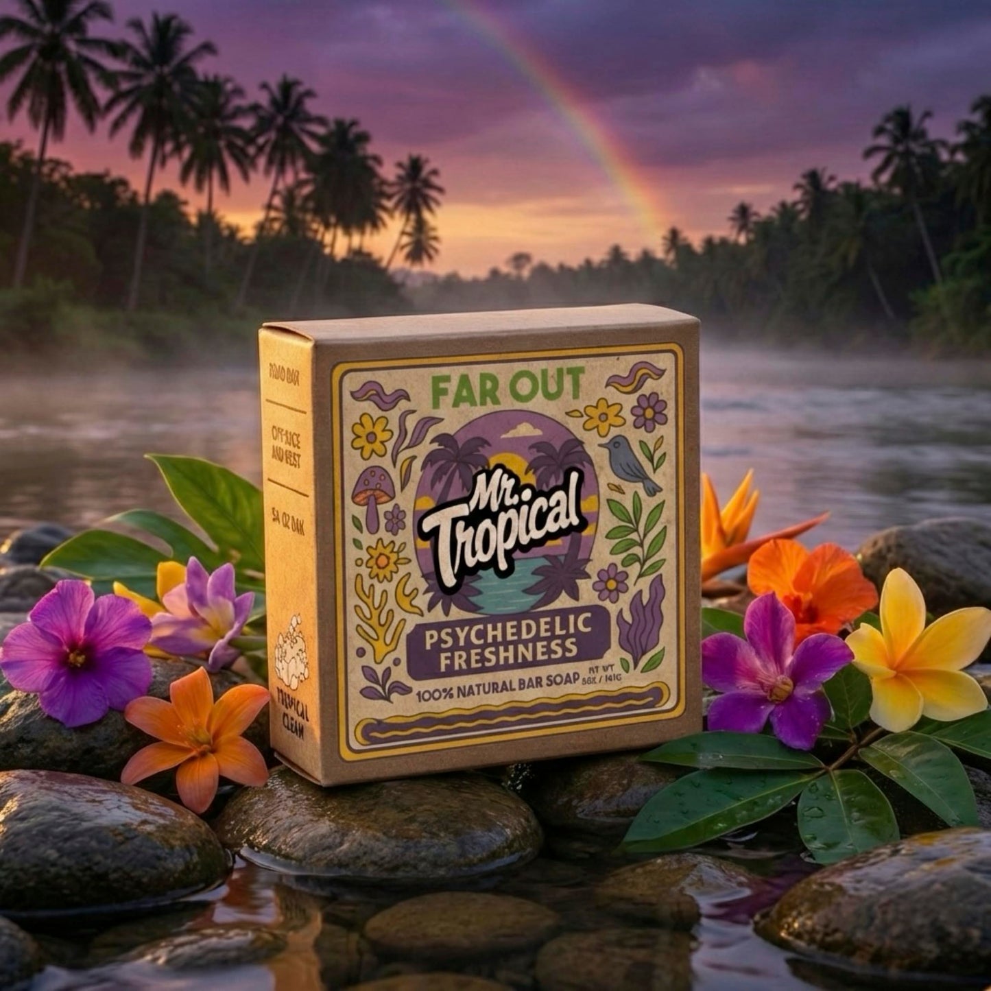 Mr. Tropical Naturals Far Out Exfoliating Bar Soap for Men | 5 oz Single Bar | Cold Process | White Tea, Lemongrass & Sea Salt Scrub