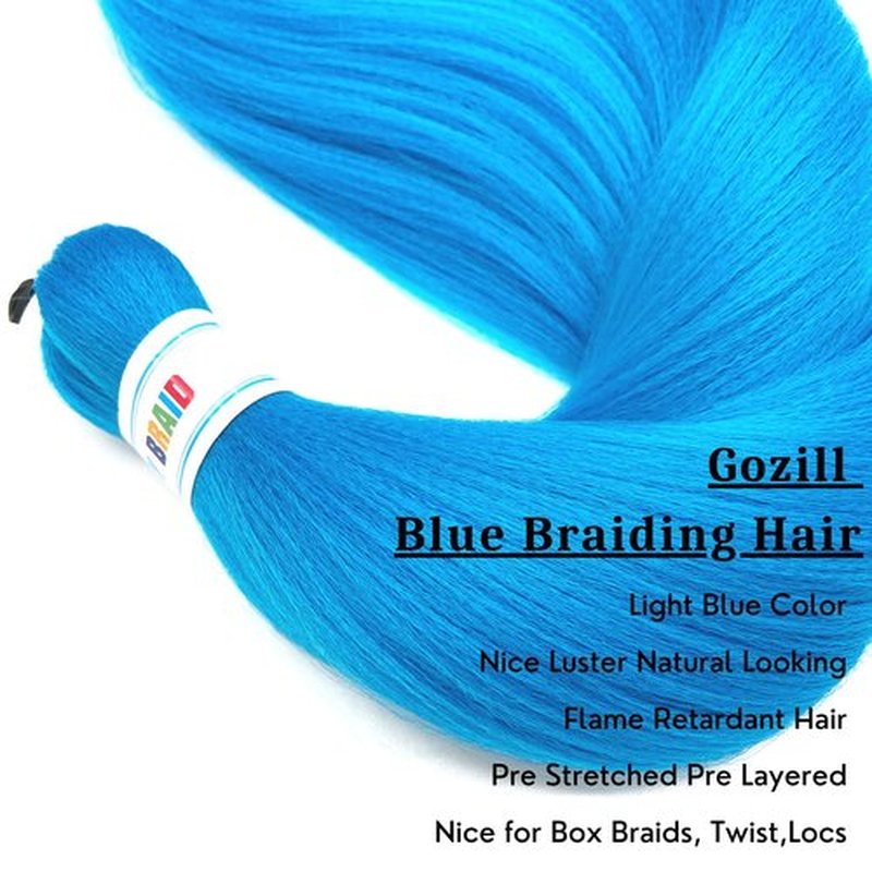 Blue Braiding Hair Pre Stretched Knotless Braiding Hair Synthetic Fake Hair Extension for Braiding (Pack of 6)