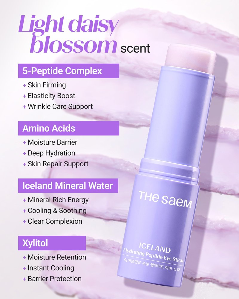 THESAEM Iceland Hydrating Eye Stick 3-Pack Set with Cute Bear Keyring - Cooling Balm Trio for Dark Circles, Wrinkles & Puffiness – Peptide & Collagen Under Eye Treatment - K-Beauty Gift Set