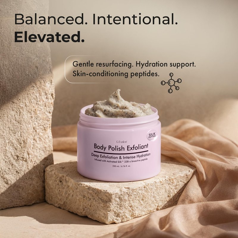 Silk Peptide Body Polish Gentle Exfoliant - Honey & Coconut Body Scrubs with Shea Butter, Exfoliants & Hydrating Oils for Smooth, Glowing Skin – Deep Moisturizing & Radiance Boosting Formula