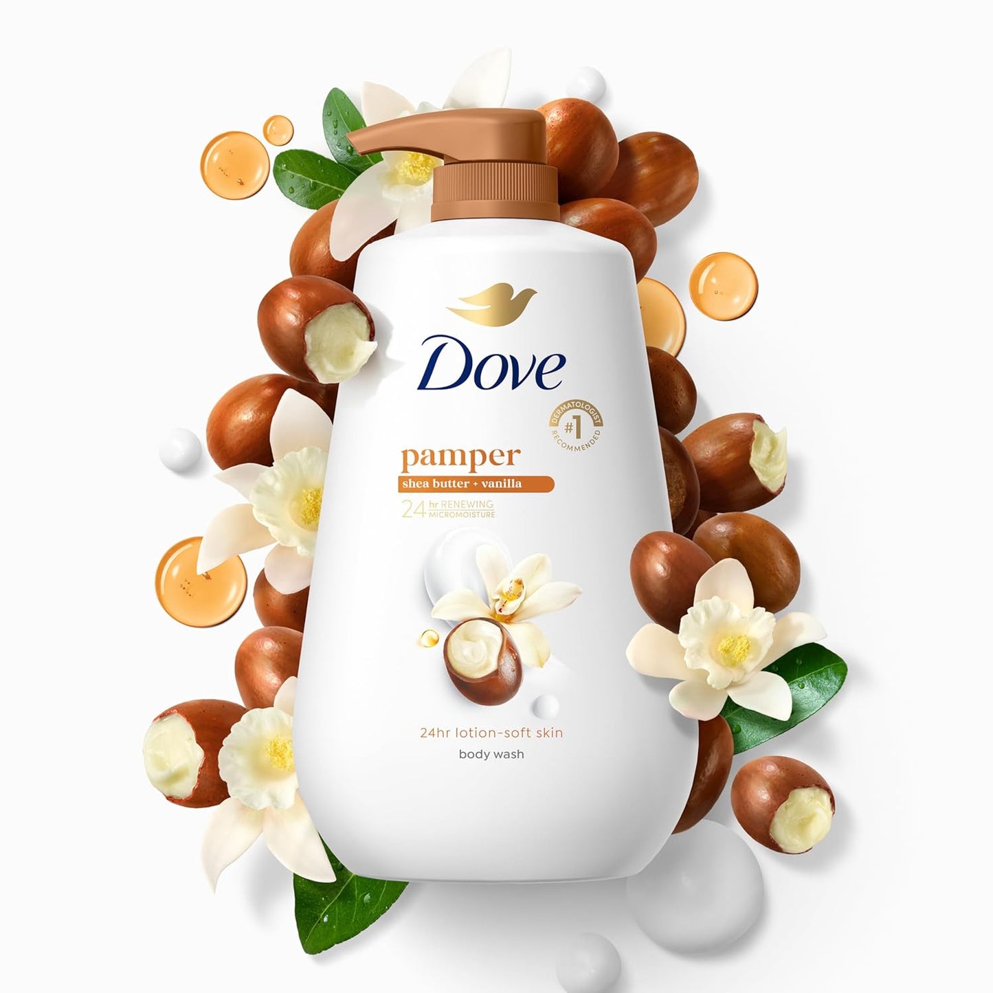 Dove Pampering Body Wash Nourishes & Feeds Skin Shea Butter with Warm Vanilla Effectively Washes Away Bacteria While Nourishing Your Skin 44.0 Fl Oz, (Pack of 2)