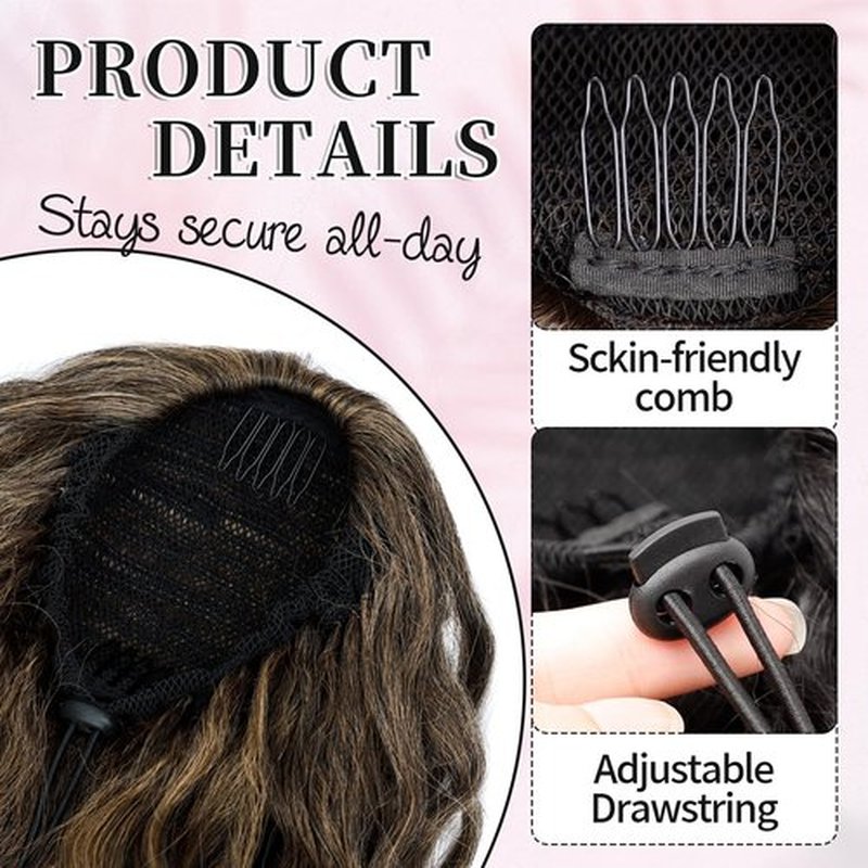 KooKaStyle Curly Ponytail Extension Fluffy Drawstring Ponytail Hair Extensions for Women Long Kinky Curly Wavy Pony Tail Extension Synthetic Hairpiece for Daily Use(18Inch Ombre Black To Blonde)