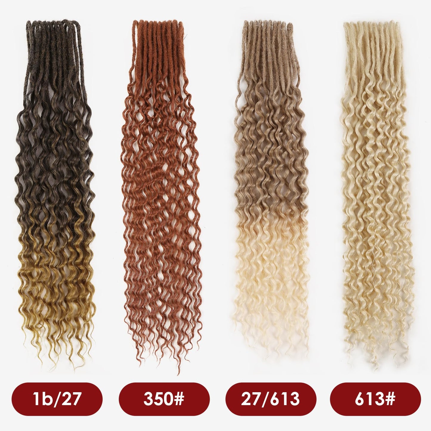 HANNE 24 Curly Double Ended Wavy Dreadlock Extensions for Women and Men 10 Strands Handmade Wools Hippie Style Locs Crochet Hair Extensions Ombre Brown Goddess DE Dreads Extensions (24 inch, MT1B/27)
