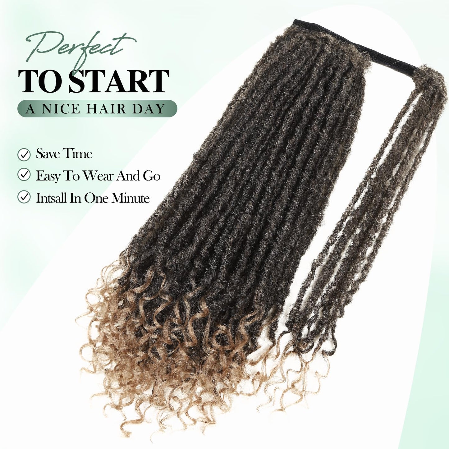 WIGER Clip In Dreadlock Ponytail Extensions Faux Locs Twisted Hairpiece for Black Women Ombre Blonde Medium Length Coily Curly Ponytails Goddess Locs Wrap Around Synthetic Fake Pony Hair