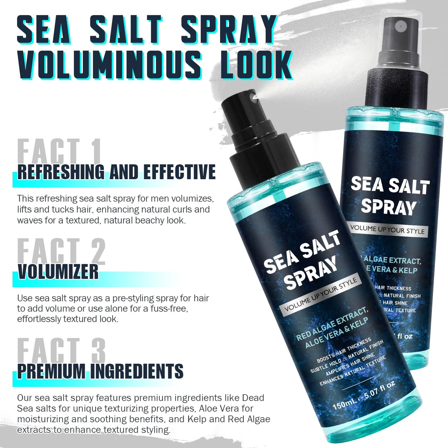 Generic Sea Salt Spray for Hair Men and Women, Surf Spray to Add Volume and Texture Sea Salt Spray for Men Beach Hair Spray - 5.07 Fl oz, Black