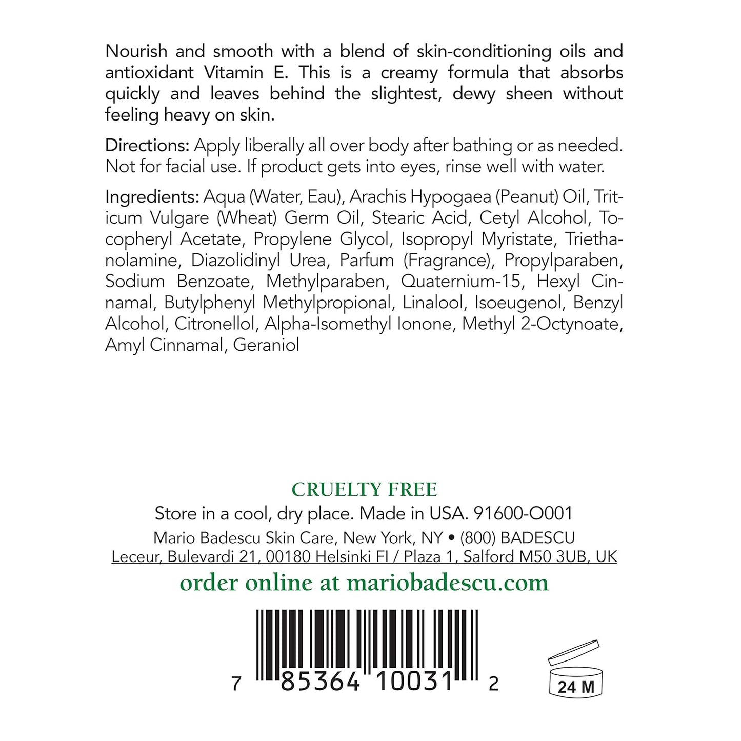 Mario Badescu Body Lotion, Nourishing and Softening Body and Hand Moisturizer For All Skin Types