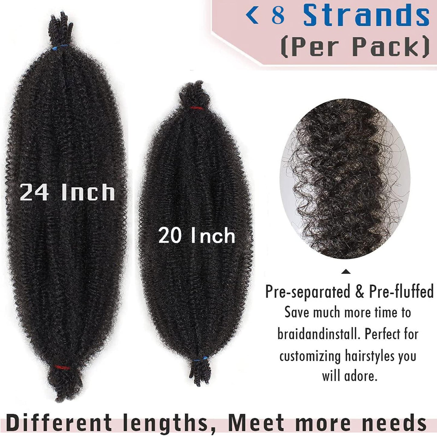 20 Inch 3 Tone blue/purple ombre Springy Afro Twist Hair 8 Pack Pre-Separated Spring Twist Hair For Distressed Soft Locs Marley Twist Braiding Hair Synthetic For Black Women (8 Strands/Pack, 49#)