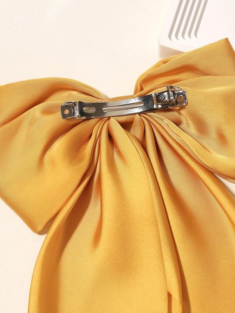 SUSULU Large Hair Bow Clips for Women Ginger Yellow Hair Bow White Hair Bow Slides for Girls Satin Hair Barrettes with Long Ribbon Tail,Wedding Birthday Women Hair Accessories Pack of 2