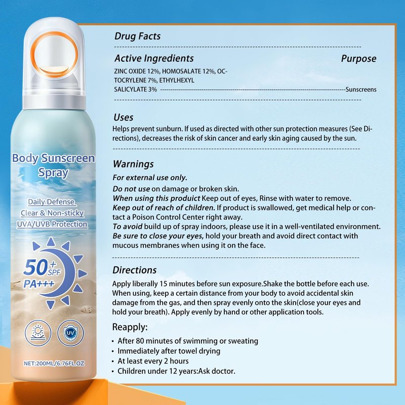 CAHIUYOA Face Sunscreen Spray,Mineral Spray Sunscreen SPF 50,360°Lightweight Sun Screen Face Mist,Travel Size,Broad Spectrum UVA/UVB,Water Resistant,Non-greasy,6.76 Fl Oz
