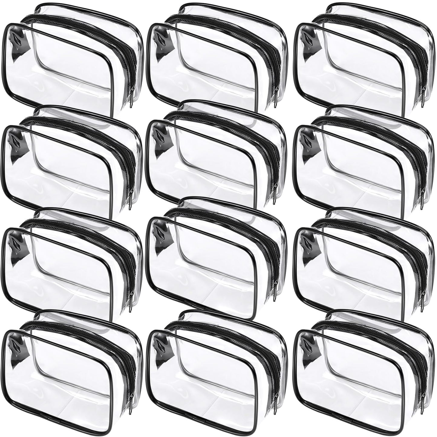Weewooday 12 Pieces Clear Cosmetics Bag PVC Zippered Clear Toiletry Carry Pouch Cosmetic Makeup Bag Waterproof Makeup Vinyl Plastic Organizer Case for Vacation Bathroom(Black,Small)