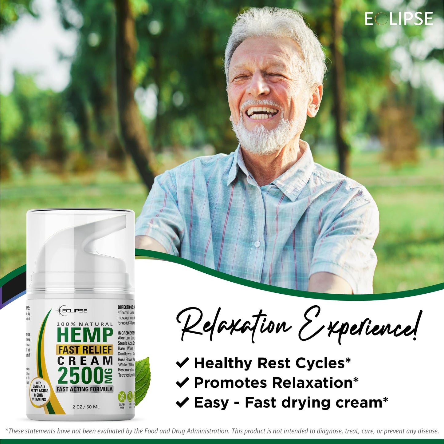 Hemp Cream by Eclipse - Natural Hemp Extract Cream - Made in USA - 2 Pack
