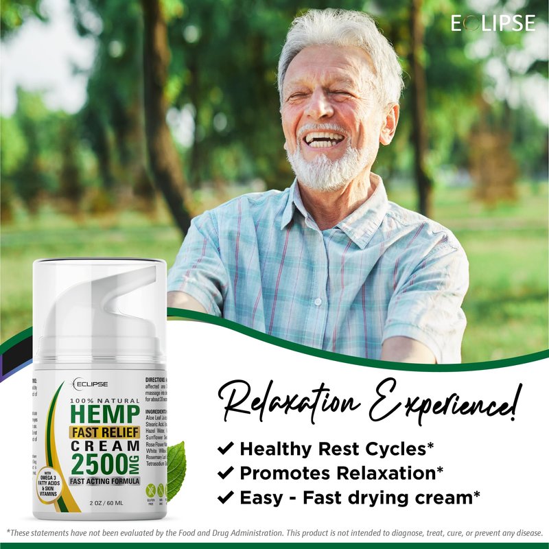 Hemp Cream by Eclipse - Natural Hemp Extract Cream - Made in USA - 2 Pack