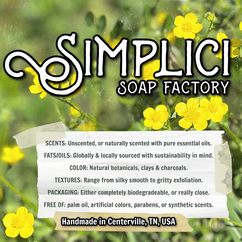 Simplici Patchouli Brew Natural Soap (exfoliating + pure essential oils) 6 Bar Value Bag. Palm Free.