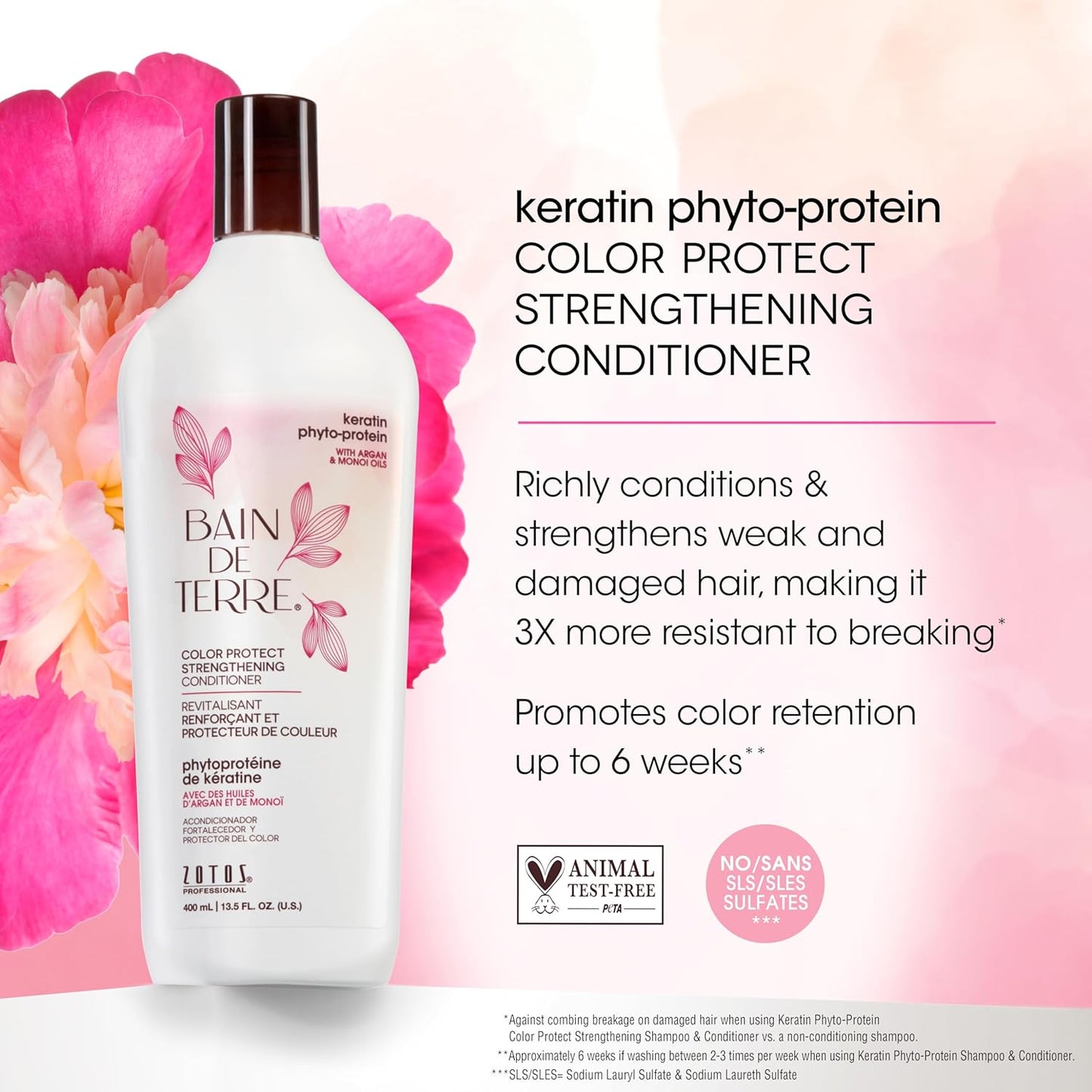 Bain de Terre Keratin Phyto-Protein Color Protect Strengthening Shampoo, Color-Safe Strengthening for Weak & Damaged Hair, Sulfate-Free, Paraben-Free