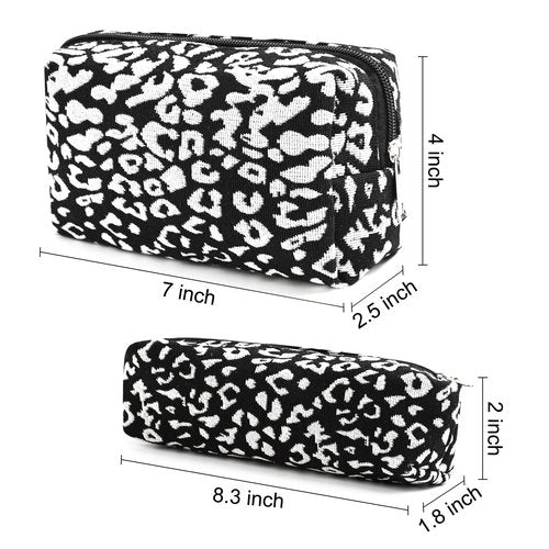 SOIDRAM Makeup Bag Cute Cosmetic Bag Leopard Print Makeup Pouch 1Pcs Large Capacity Makeup Bags and 1Pcs Makeup Brushes Storage Bag Travel Toiletry Bag Organizer
