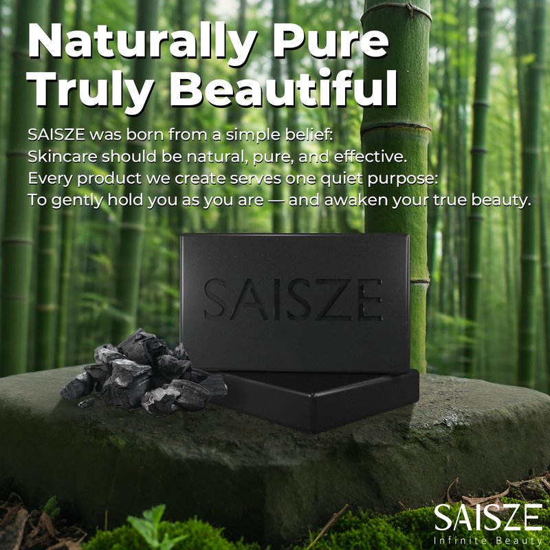SAISZE Activated Charcoal Soap Bar for Acne and Oil Skin, Natural Black Soap for Face and Body Paraben and Sulfate-Free, 8 Ounce