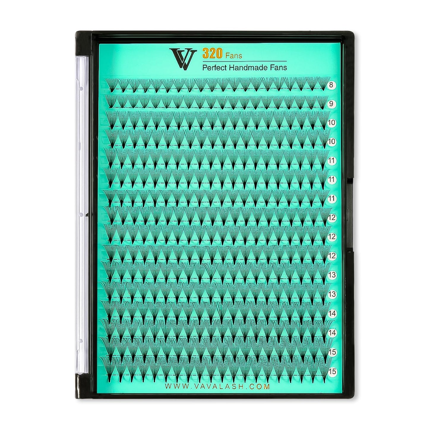 VAVALASH Premade Fans Eyelash Extensions 320 Fans 10D 14D 16D 20D 0.03 0.05 0.07 Thickness C/D Curl Middle Stem Heat Bonded Premade Fans Russian Volume Lash Extensions (320 Fans-14D-0.03-C-8-15mm)