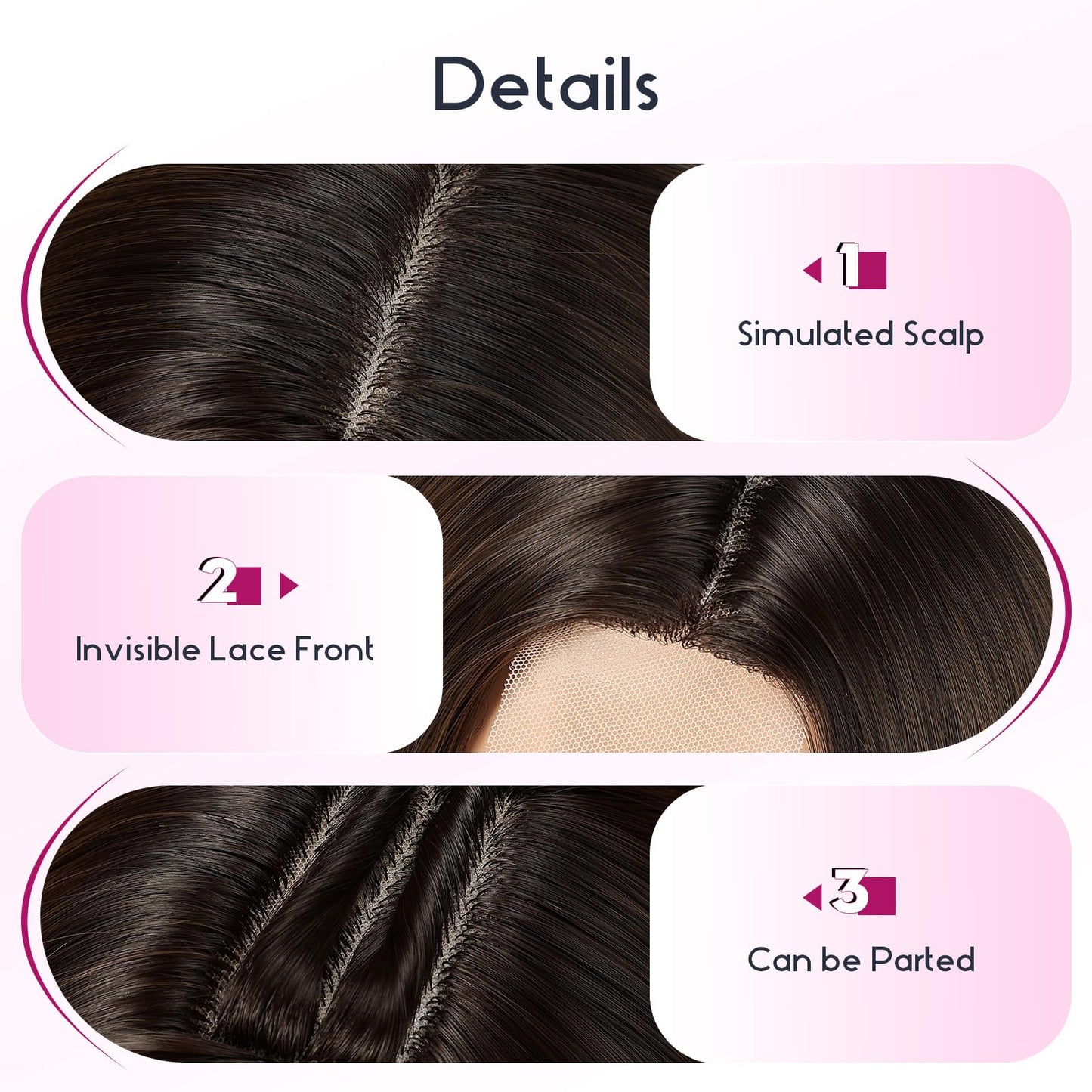 EMMOR Long Layered Wigs,Natural Central Lace Bob, Premium Heat-Resistant Synthetic Straight Wigs for Women Daily Use(Ombre Brown with Dark Roots)