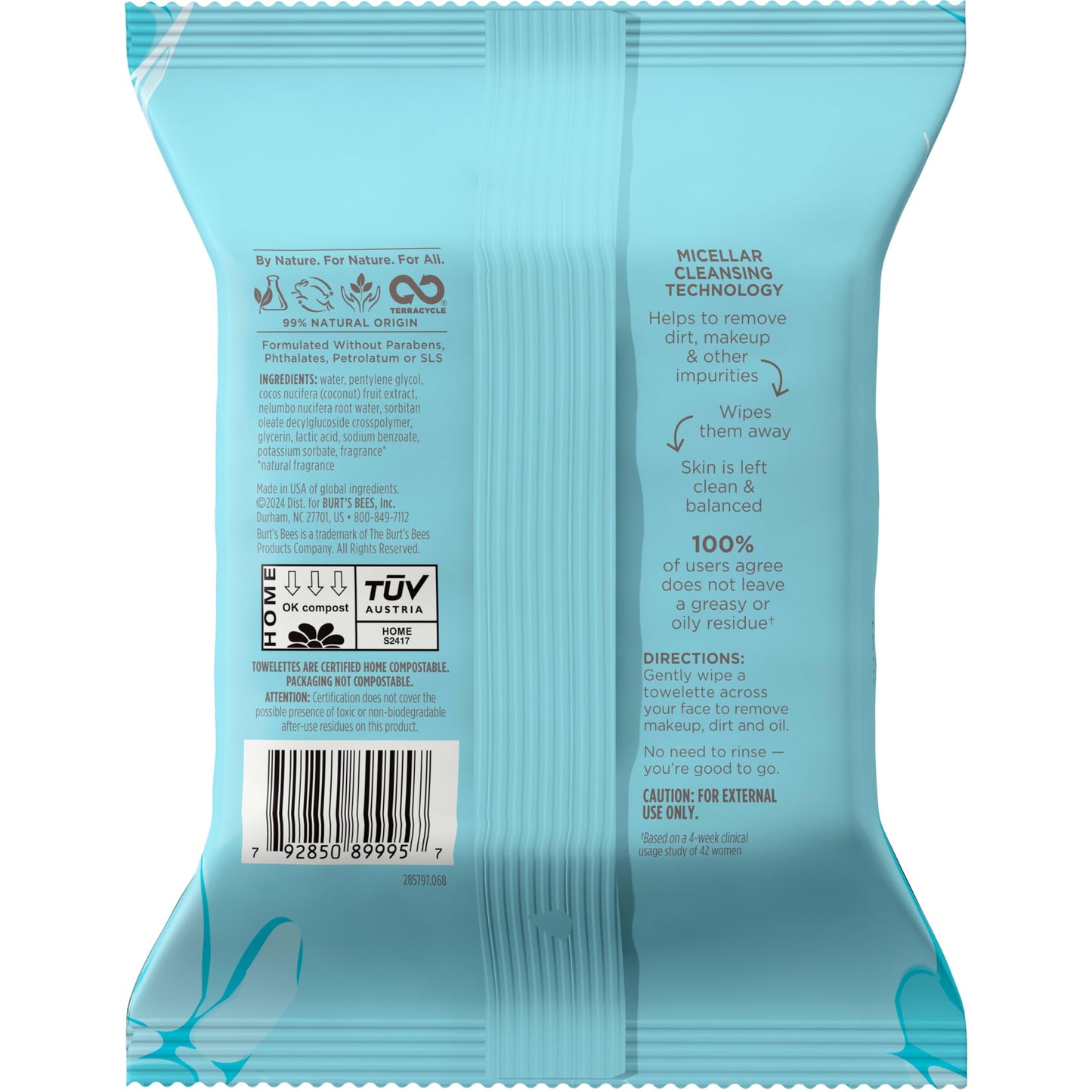 Burt’s Bees Micellar Coconut & Lotus Facial Towelettes, 100% Plant Based Cloths; 99% Natural Origin; Remove, Makeup, Cleanse, Hydrate; No Greasy, Oily Residue; All Skin Types (Pack May Vary)