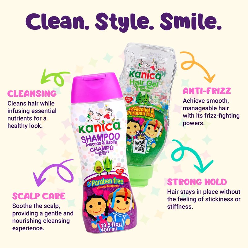 Kanica Aloe Vera & Avocado Hair Care Kit - 13.5oz Shampoo + 9.29oz Alcohol-Free Gel - Nourishing Products for Kids & All Hair Types - Paraben & Cruelty Free & Harsh Chemical-Free