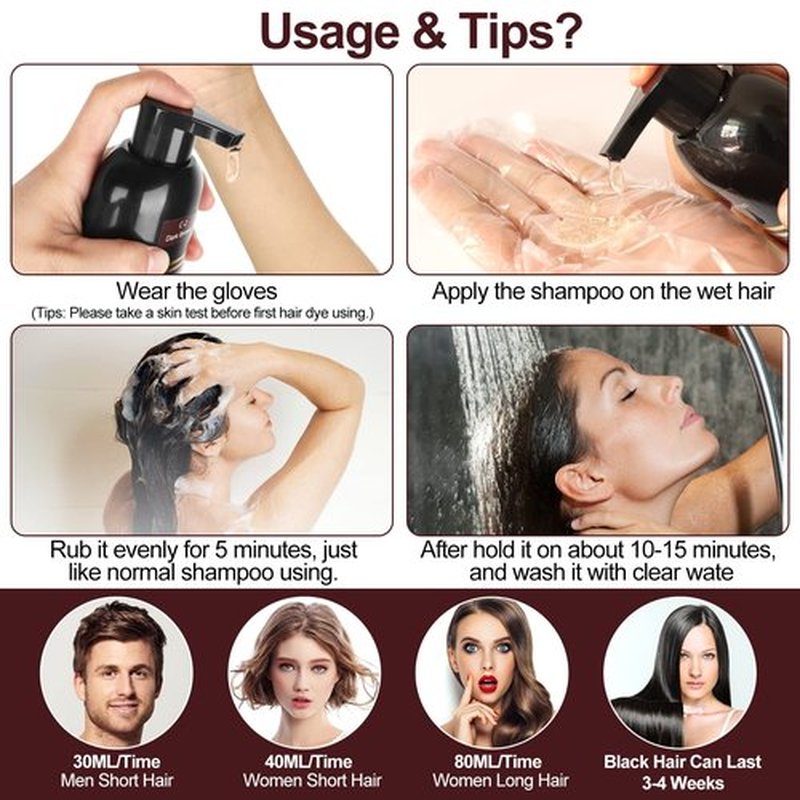 RILSIC Instant Dark Brown Hair Dye Shampoo 3 IN 1,Unisex, Natural Coloring for Grey Hair in Minutes(500ML)