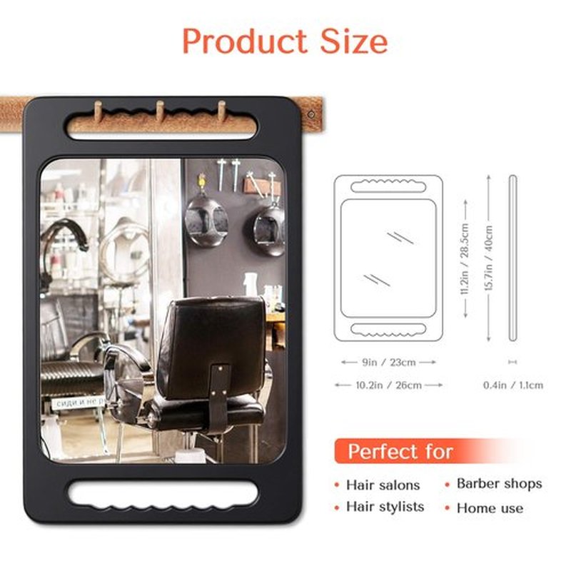 TASALON Unbreakable Hand Mirror with Double Handle - Large Handheld Barber Mirror for Hair and beauty Salon - Durable Hand Held Mirrors for barbershop - Lightweight Haircut Mirror with Double Handgrip