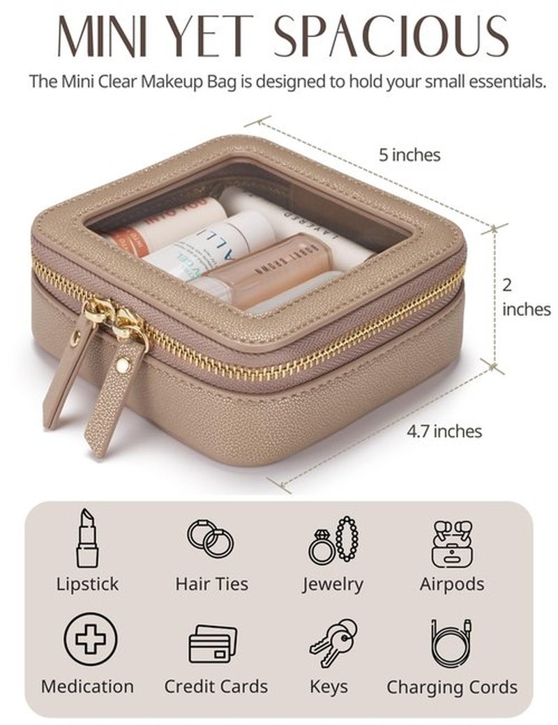 Popvibe Small Makeup Pouch Mini Clear Makeup Bag for Purse Travel Mini Bag for Women for Essentials Small Cute Cosmetic Case Traveling Small Toiletry Bag Portable Mini Pouch for Car Organizer Bag Gold