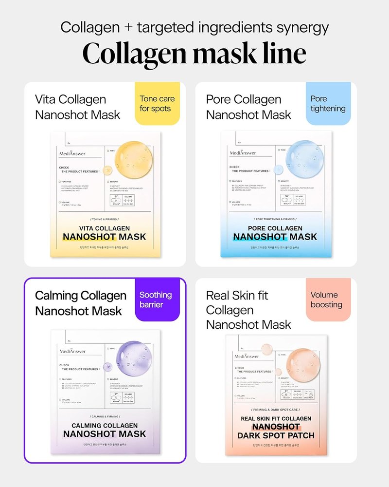 Calming Collagen Nanoshot Mask - Korean Hydrogel Face Sheet Masks with Cica & Azulene | 5 Sheets for Sensitive Skin