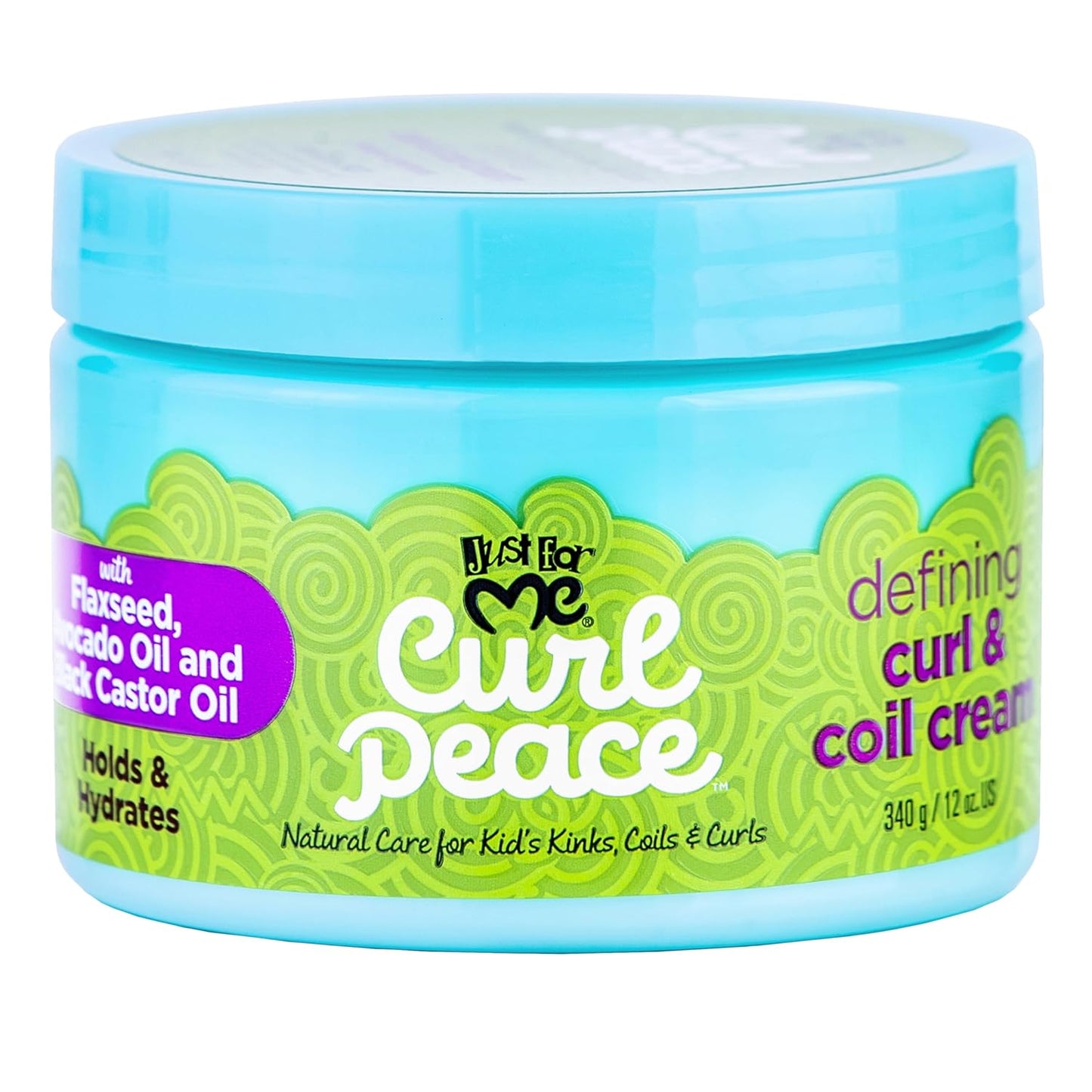 Just For Me Curl Peace Defining Curl & Coil Cream (3 Pack) - Holds & Hydrates, Contains Flaxseed, Avocado Oil & Black Castor Oil, No Animal Testing, 12 oz