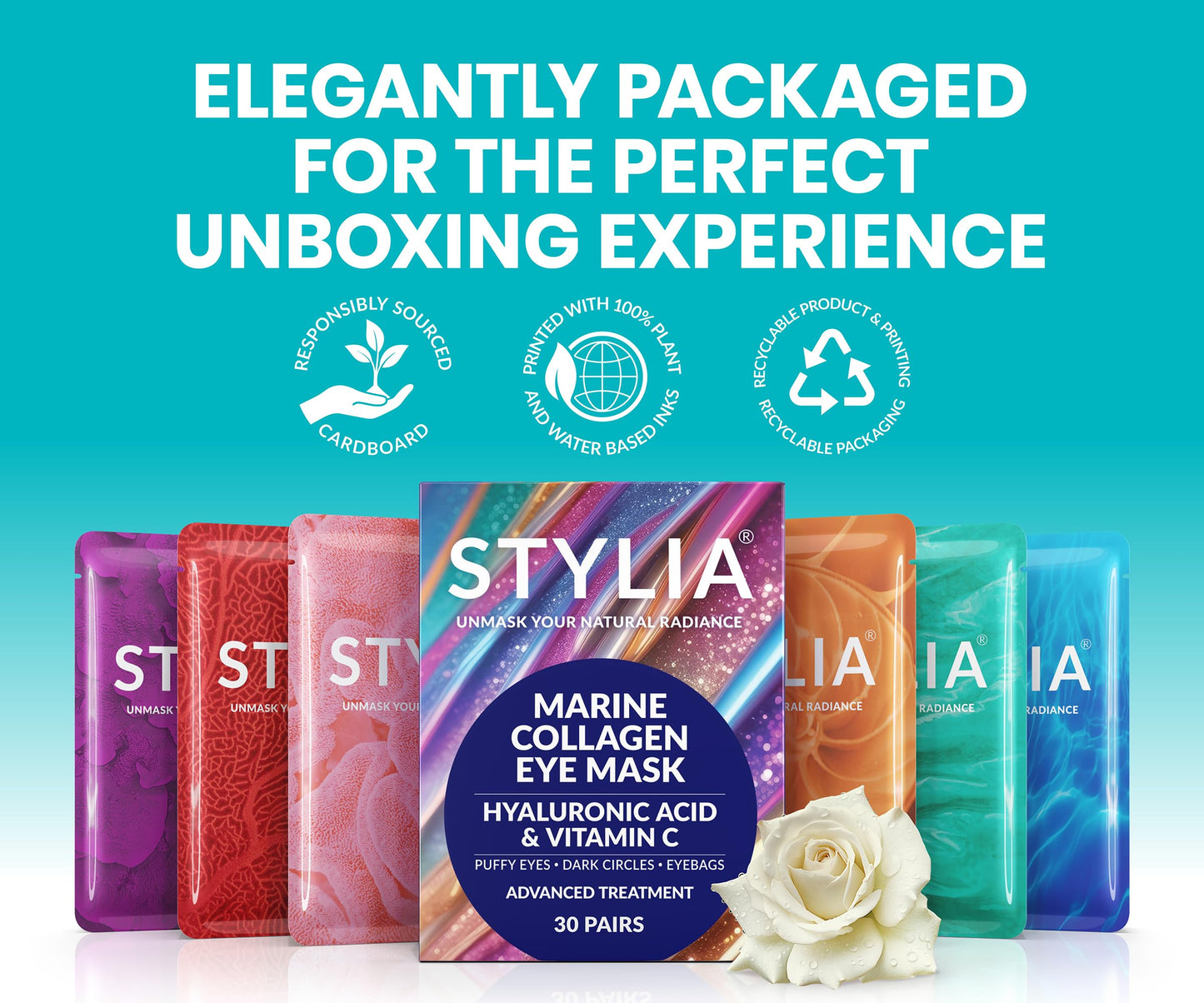 Stylia Under Eye Patches for Dark Circles and Puffy Eyes (12 Pairs), Marine Collagen Mask with Vitamin C, Hyaluronic Acid, Pearl Extract, Eye Masks for Dark Circles and Puffiness, Gifts for Women