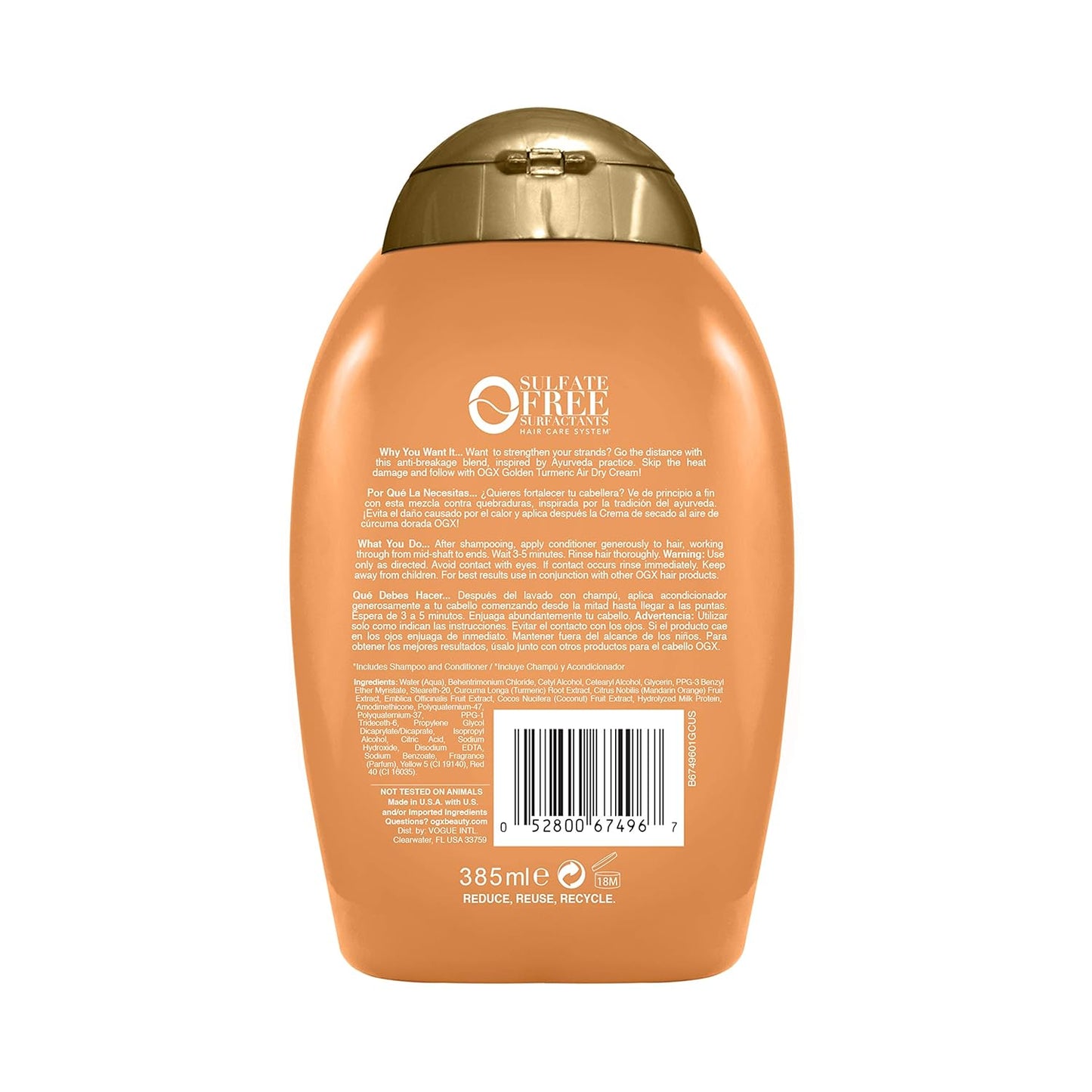 OGX Golden Turmeric Conditioner for Stronger, Longer Hair - Sulfate-Free, 13 Fl Oz
