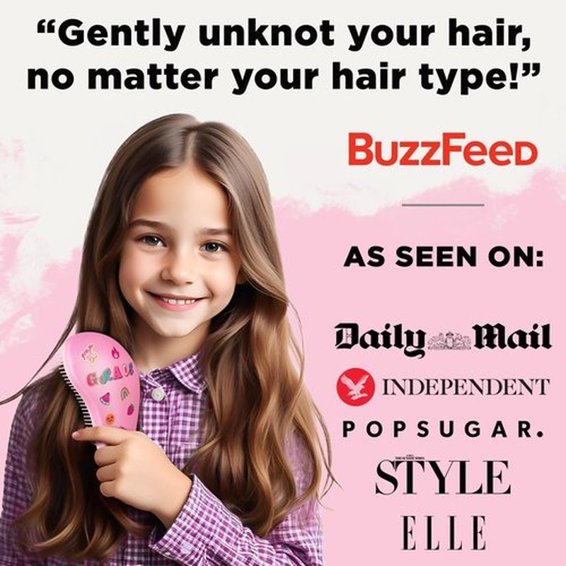 Lily England Detangler Brush for Curly Hair, Thick, Straight & Natural Hair - Trendy Gift for Teens, Kids & Toddlers with Stickers - Hairbrush for Wet & Dry Hair, Pink