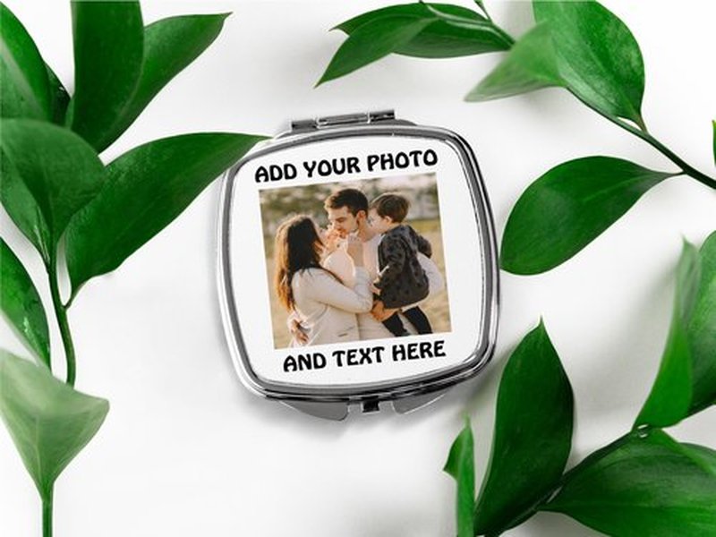 SpreadPassion Personalized Compact Mirror, Create Your Own Custom Text, Photo Mirror, Travel Makeup Mirror Handheld Small Mirror, Portable Pocket Mirror, Birthday Idea (1, Square)