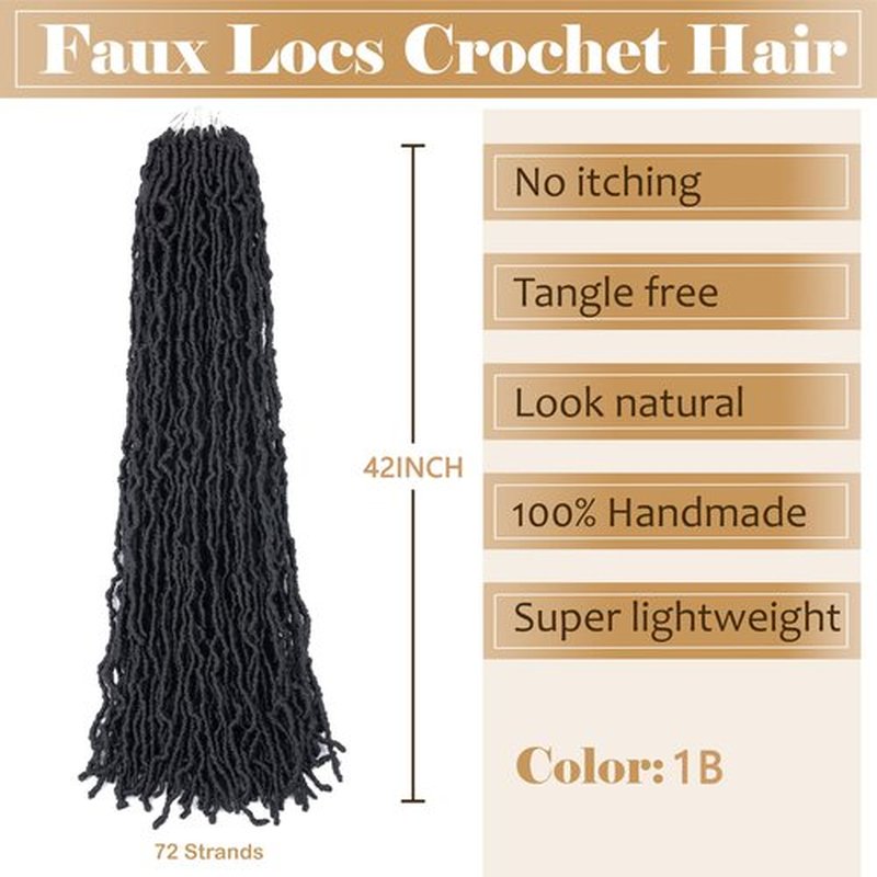 Faux Locs Crochet Hair Soft Locs 42 inch 6 Packs Long Pre Looped Crochet Locs Goddess Locs Crochet Hair For Black Women Braiding Hair Extensions (42 Inch (Pack of 6), 1B)