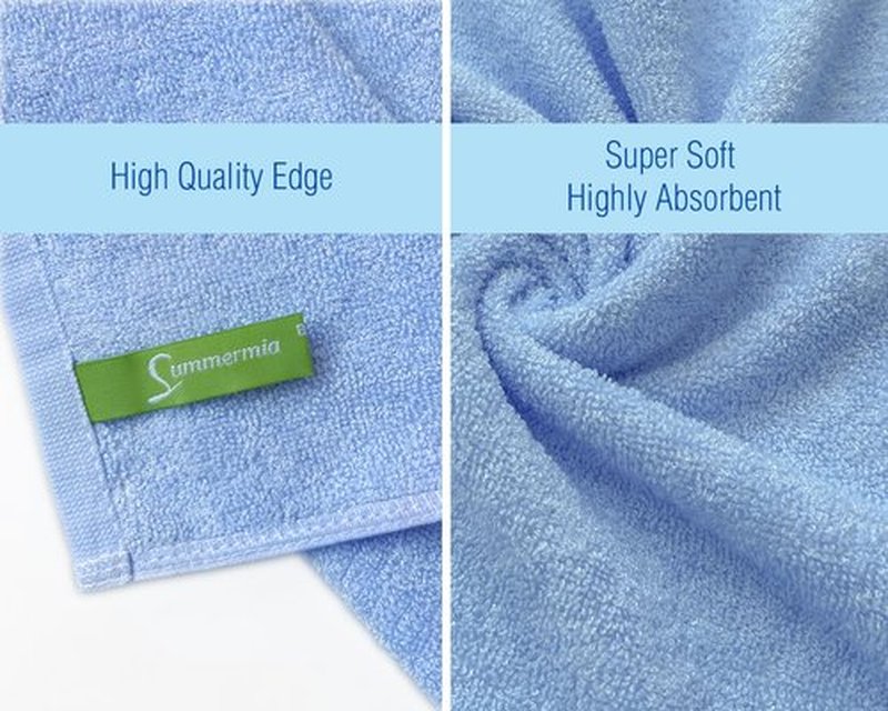 SUMMERMIA Washcloths 12 Pack 13" x 13" - Soft Wash Cloths for Your Face Towel, Wash Cloths for Your Body (White+Blue)