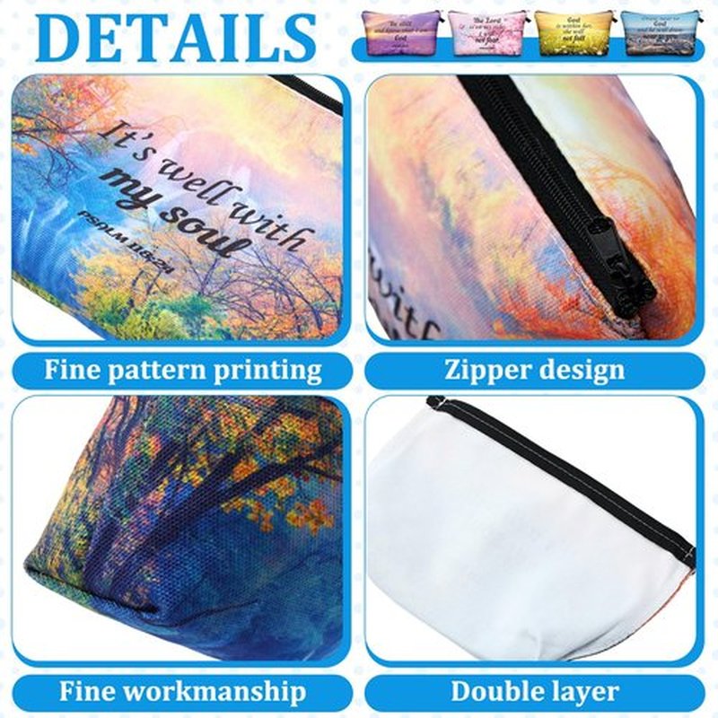 Chunful 12 Pcs Inspirational Christian Bags Bulk for Women Bible Verse Cosmetic Bag Pencil Pouch Gift Zippered Flower Organizer for Student Office Journaling Supplies, 7.48 x 4.72 Inch(Landscape)
